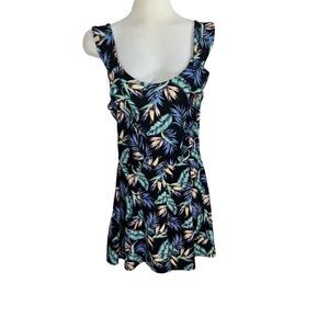 H & M Romper Shorts Size S Black Tropical One Piece Sleeveless Cruisewear
